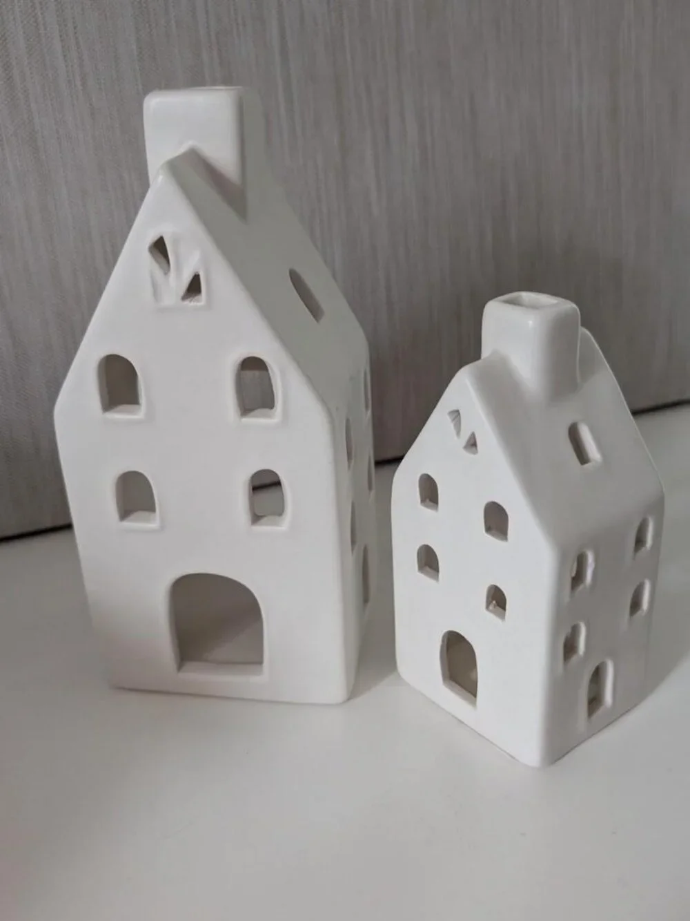 Set of 2 White ceramic small houses tea light candle holders from Target